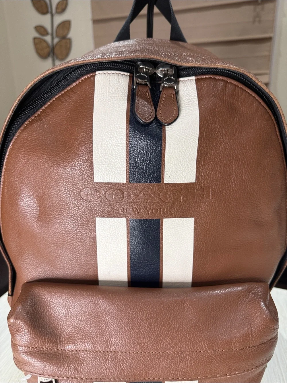 Coach Houston Men’s Brown Leather Backpack Set with Stripe Accent